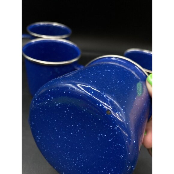 Set Of 4 Metal Enamelware Speckled Blue 3.25” Silver Rim Mug Camping 12oz C - Picture 4 of 9